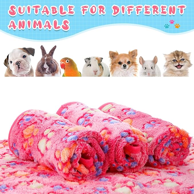 Tatuo 4 Pcs Dog Blanket for Pet Cat Blankets Indoor Puppy Teething Stuff Toys Paw Print Fleece Soft Blanket Sleep Mat for Guinea Pig Cage(Pink,Medium(30 x 20.5 Inch),Square)