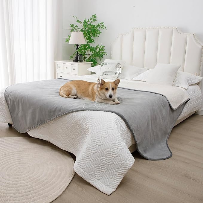 Waterproof Blanket for Couch, Leak Proof Dog Bed Sherpa Throw Blankets Reversible Pet Sofa Furniture Protector Machine Washable-60 x80,Darkgrey