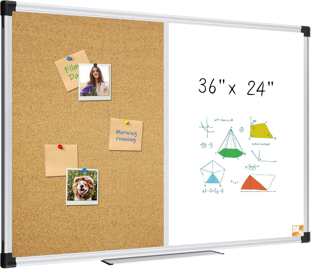 XBoard Magnetic White Board and Bulletin Corkboard Combination, 36 x 24 Inch Half Dry Erase & Cork Combo Board for wall with Aluminum Frame, 3' x 2' Notice Memo Board Tack Pin Board Vision Board