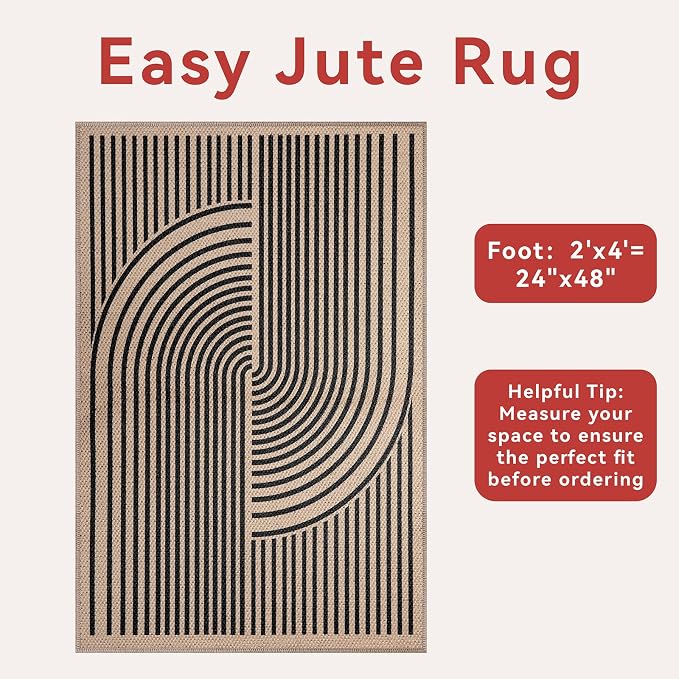 Tangsoo Rainbow Easy Jute Rug 2x4 Small Throw Rugs