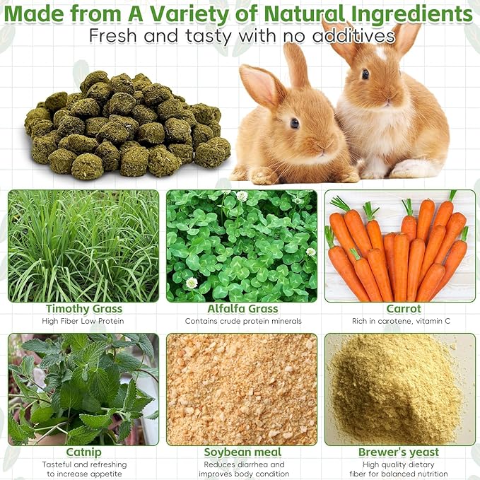 PINVNBY 2 PCS Rabbit Timothy Hay Cubes - 14oz, Natural Chew Toys for Rabbits, Guinea Pigs, Chinchillas & Small Animals