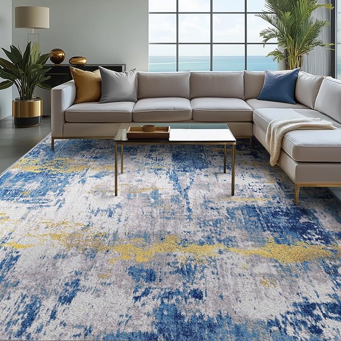 RELEANY Washable Area Rugs 9'x12' Non-Slip Modern Abstract Soft