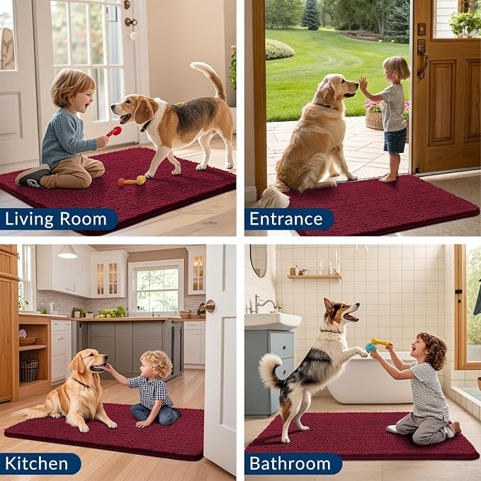 Smiry Dog Door Mat for Muddy Paws 40x32, Absorbent Dirt Trapper, Non-Slip