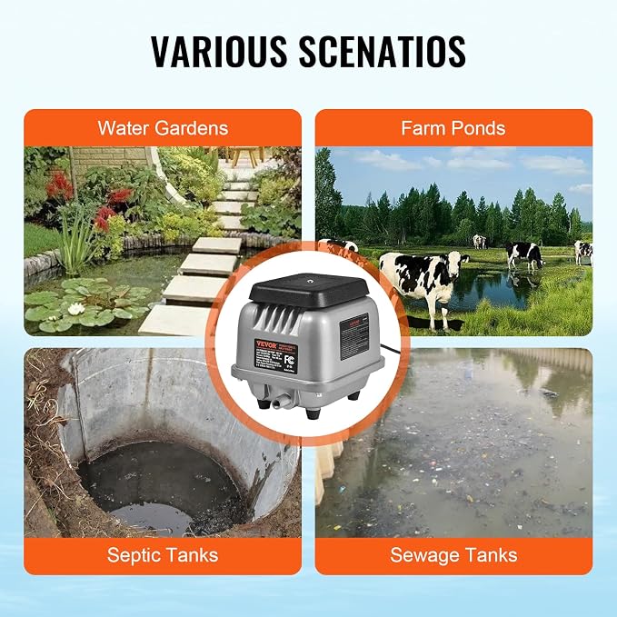 VEVOR Linear Air Pump, 90L/Min Air Flow Septic Aerator Pump, Aeration System