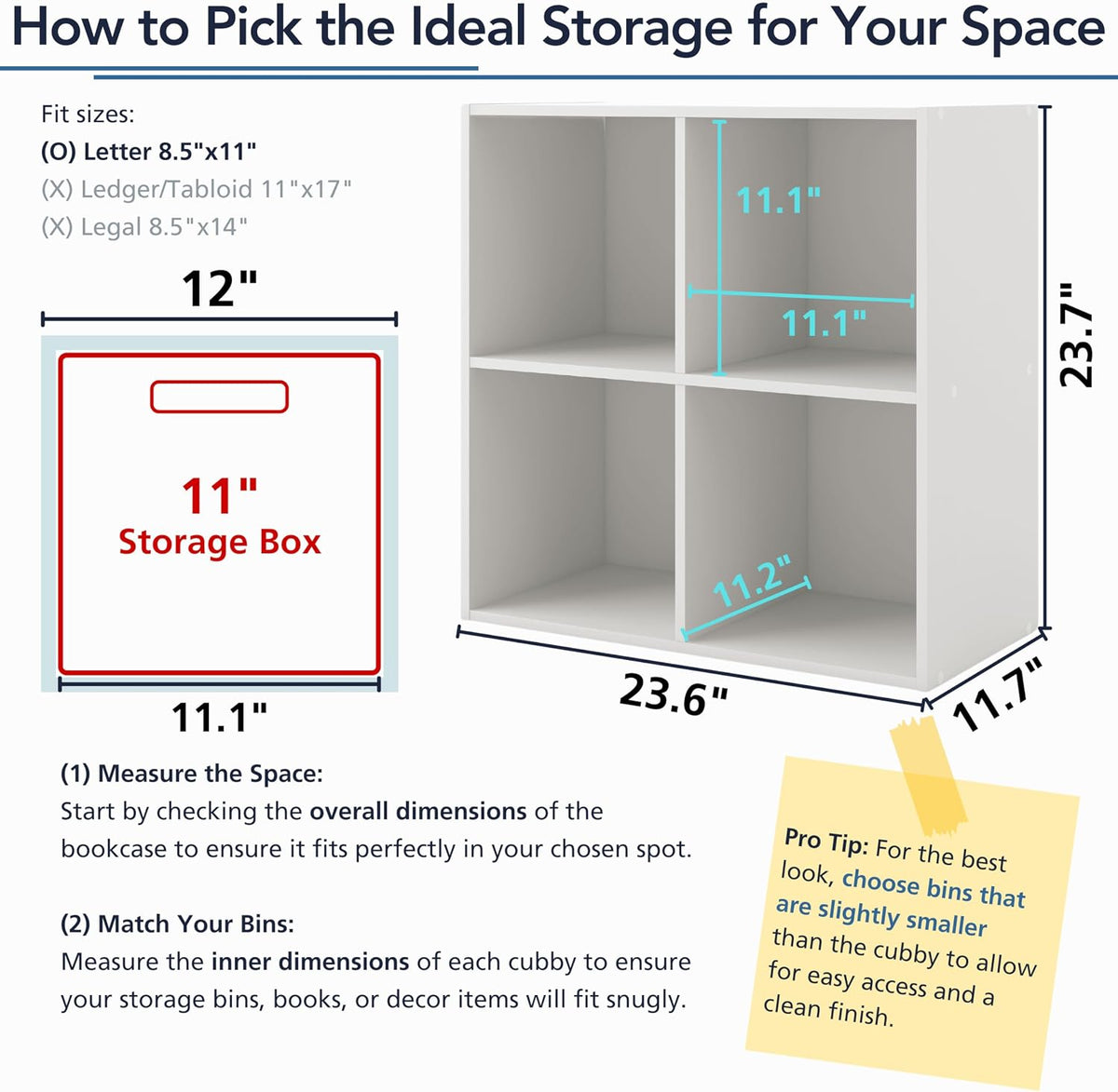 Homes: Inside + Out Apexa 2-Cube Storage Organizer Shelves, Stackable Wood Bookcase Fits Cubby Bins for Organization, Dorm Teen Room Decor & Home Office, White