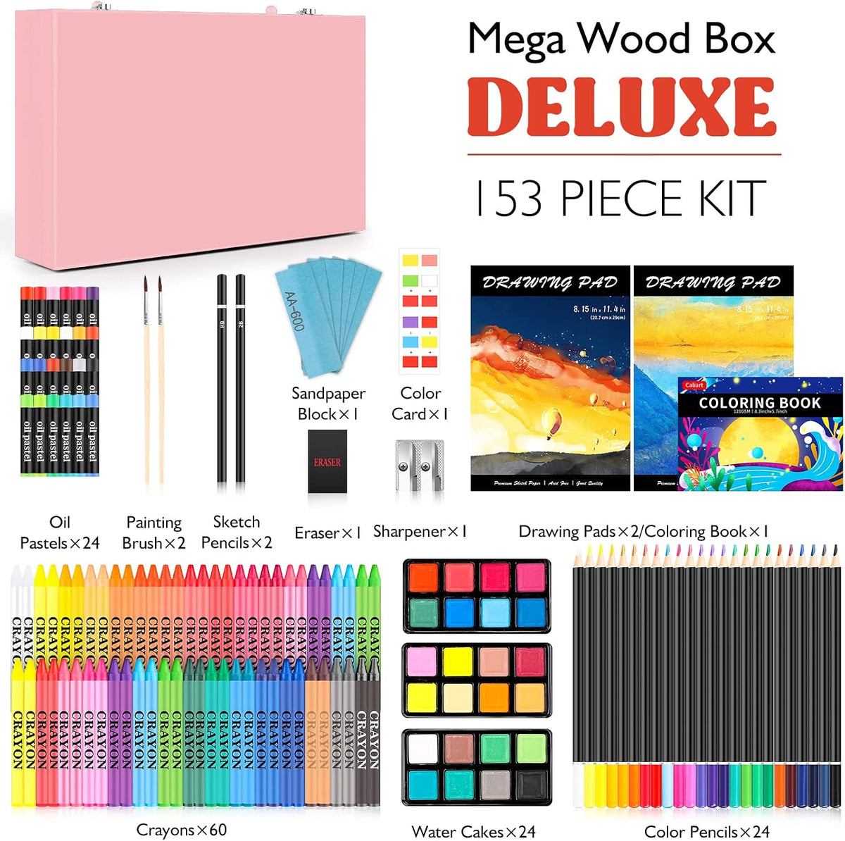 Caliart Art Supplies Kit, 153-Pack Deluxe Drawing Art Set Painting Coloring