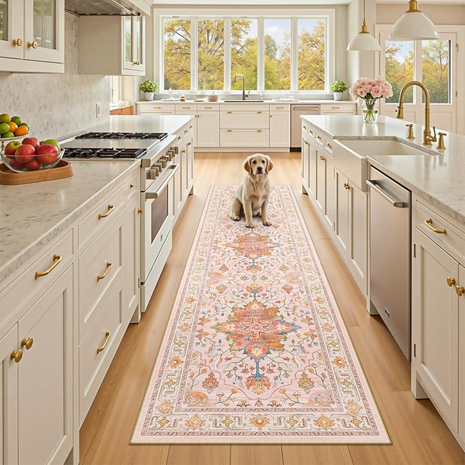 RELEANY Area Rugs Runner 2'x8' Washable Non-Slip, Floral Vintage Distress