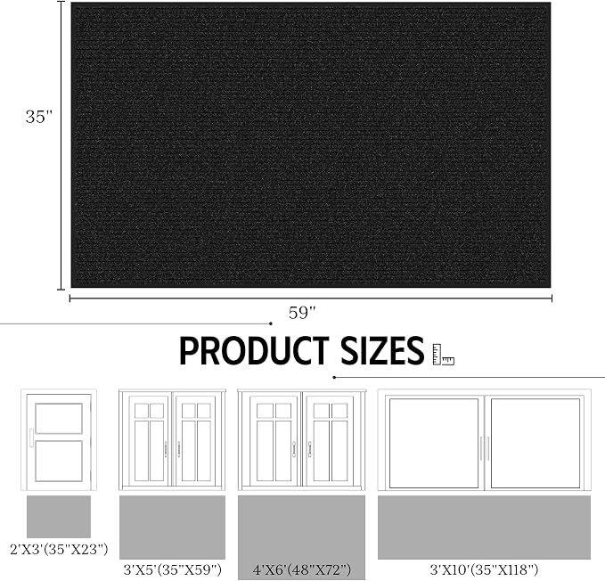 Front Door Mat 3' x 5', Low Profile Heavy Duty Door Mat Outside Entrance