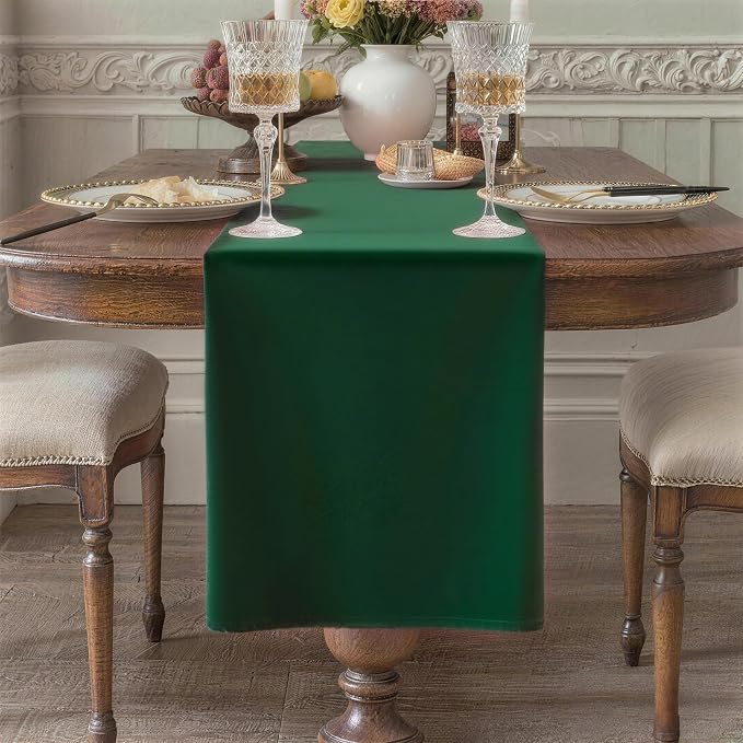 Green Table Runner, Waterproof Washable Runners 60 Inches Long | Reusable 12x60