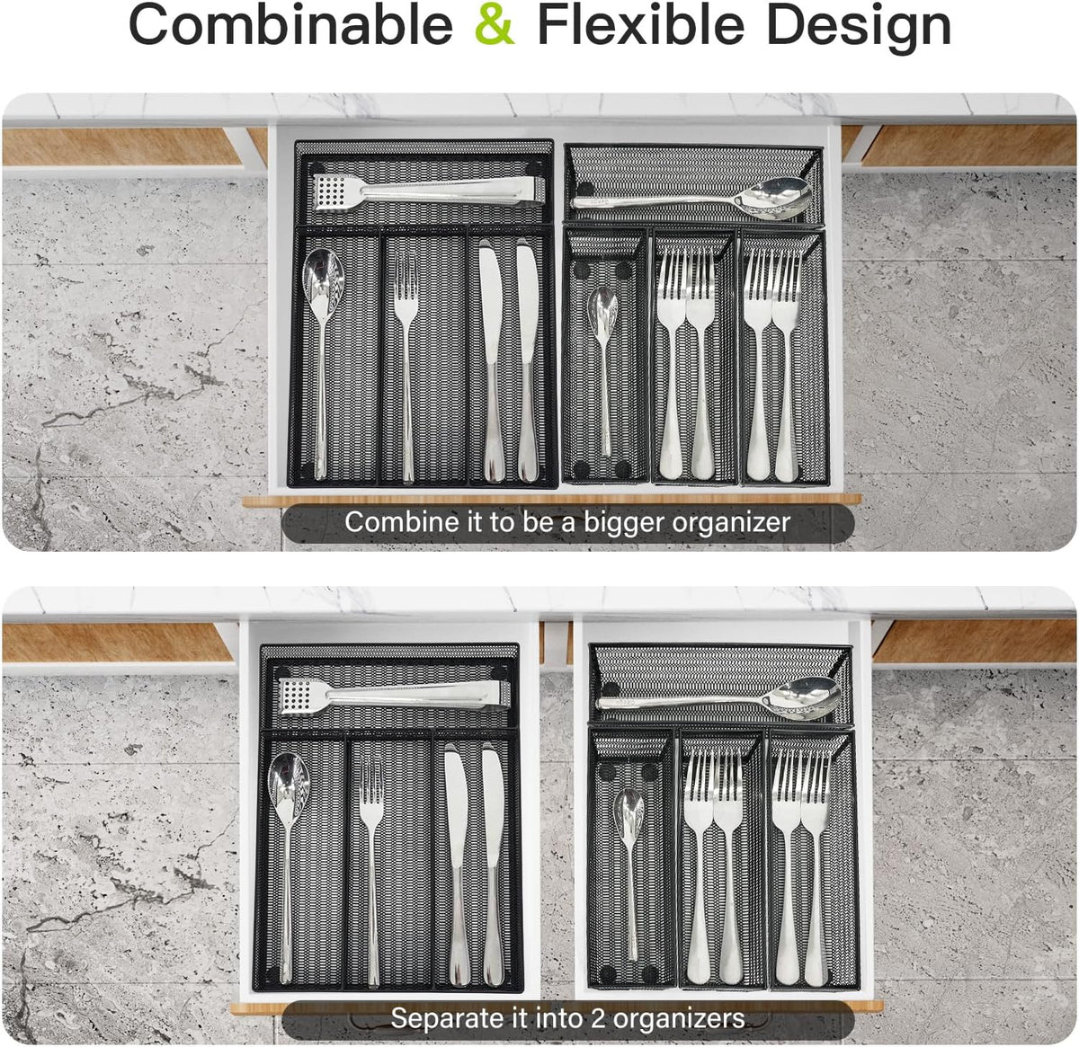 Neudeco Drawer Organizer Set, Black Mesh, 5 Pack