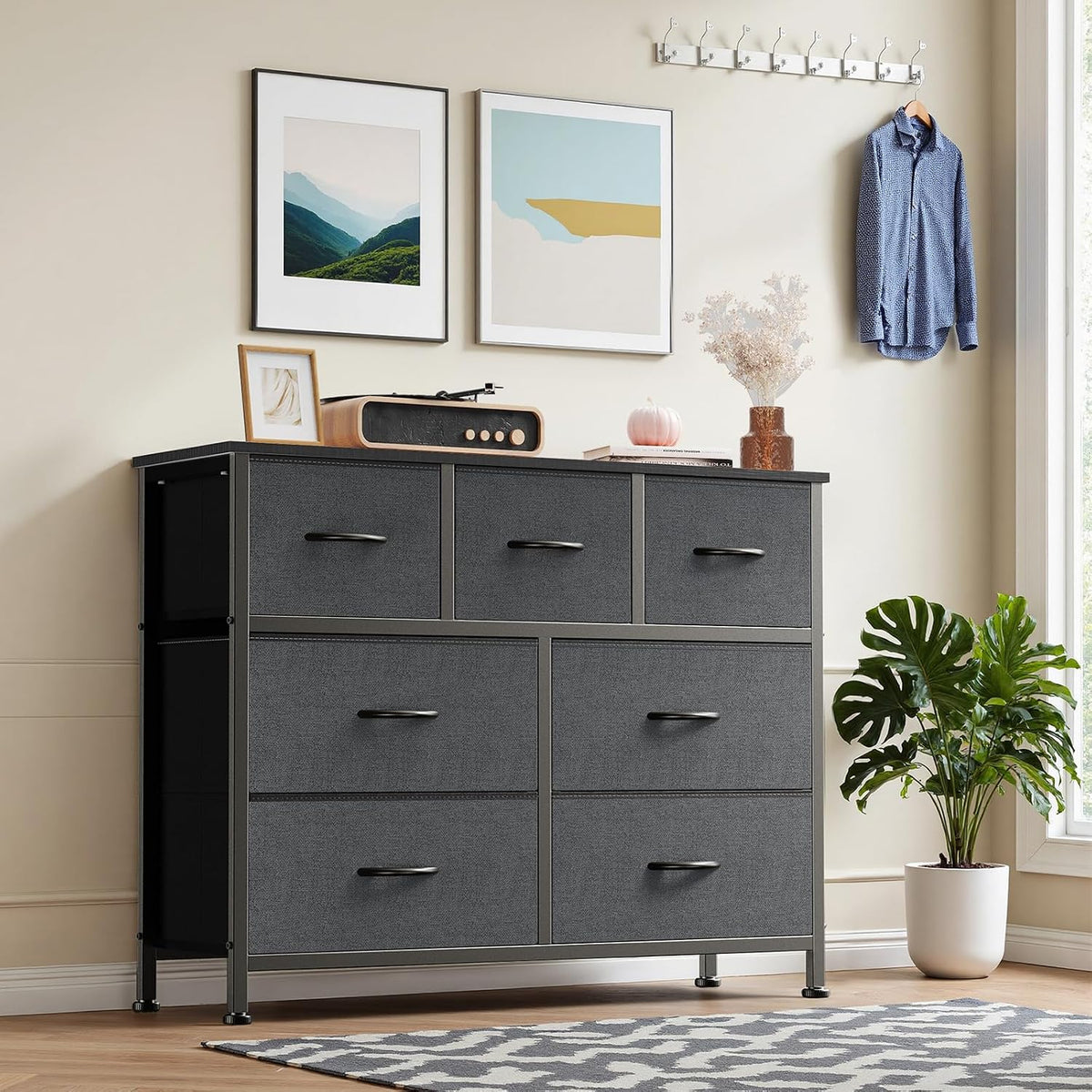 Dresser for Bedroom with 7 Drawers, Anti-Tip Fabric Storage Tower