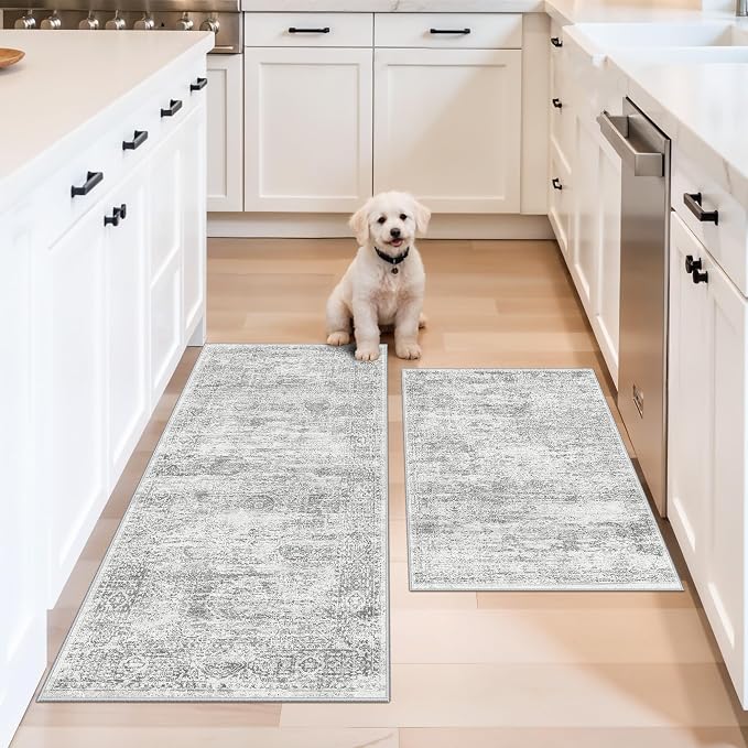 Kitchen Mats for Floor 2 Piece, Non Slip Washable Kitchen Rugs Sets for Floor