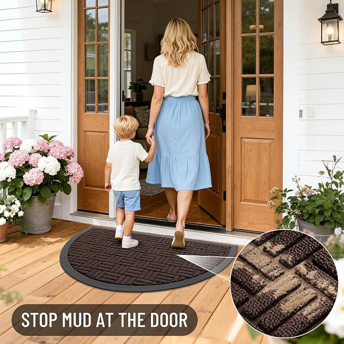 OLANLY Half Circle Door Mat Outside Entrance 29.5x17, Heavy Duty Sturdy Natural
