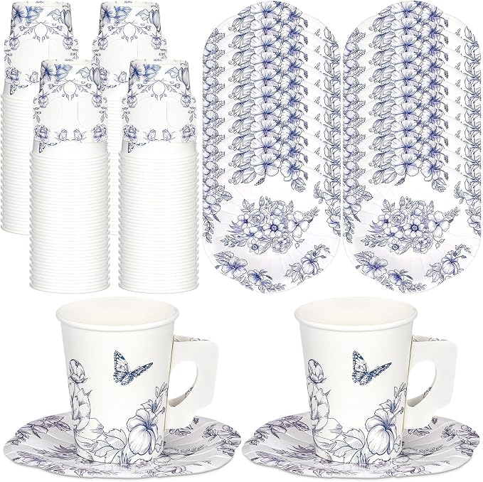 Tioncy 100 Pcs Tea Party Decorations Include 50 Pieces 9 oz Paper Tea Cups