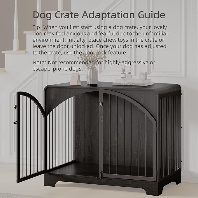 40" Farmhouse Dog Crate Furniture for Large/Medium Dogs, Decorative Pet House End Table, Wooden Dog Kennel Furniture Indoor, Black