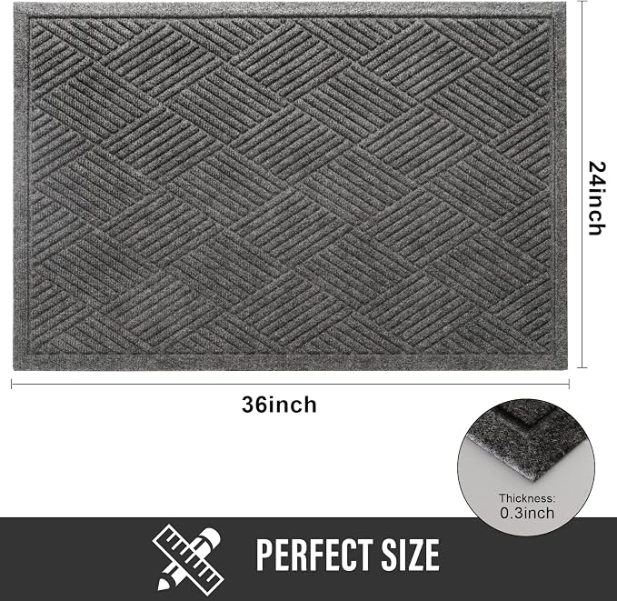 HIYARD Sturdy Front Door Mat, Absorbent Muddy Dirt Resist Welcome Door Mats