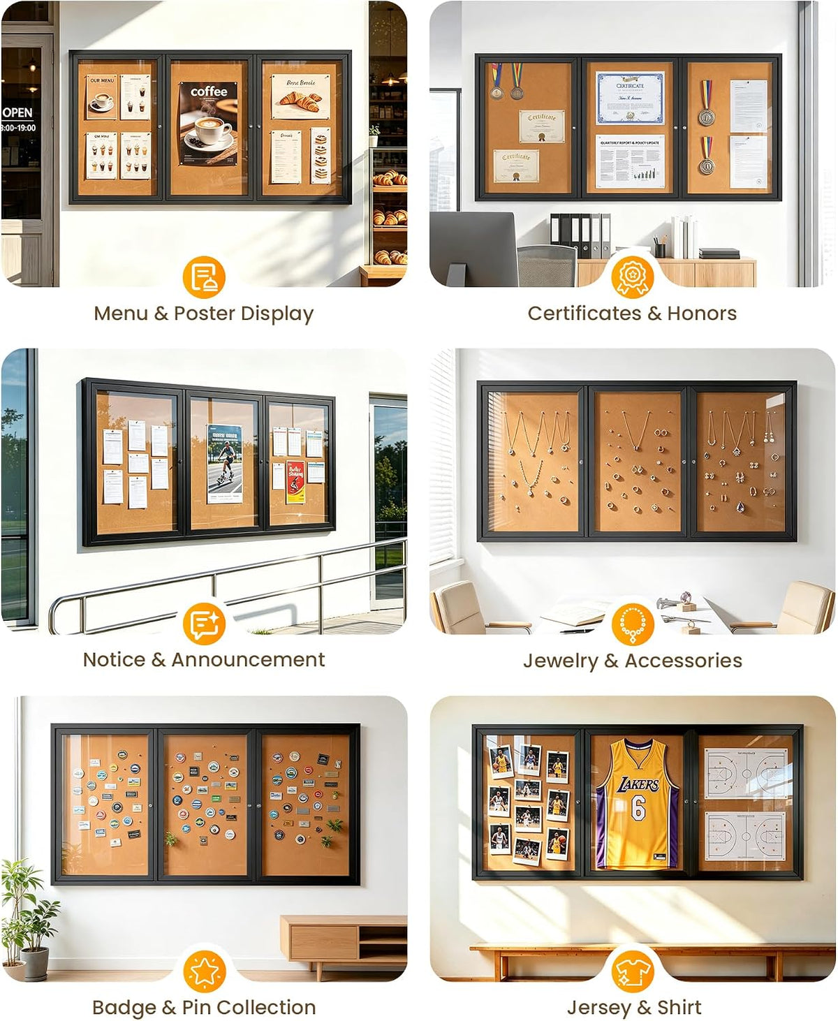 70x36 in Enclosed Bulletin Board Outdoor Cork Board Display Case, Black