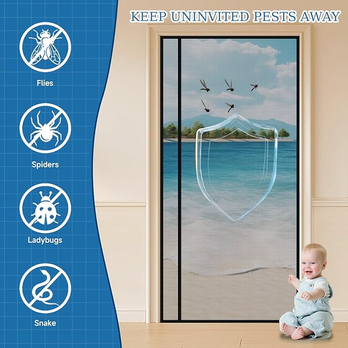 Magnetic Screen Door Left Right Side Opening Upgraded PET Mesh Greater Than Fiberglass and Polyester,Keep Bugs Out,Pet & Kid Friendly,Suitable for Sliding Doors,Patio French Doors-48" X 83"