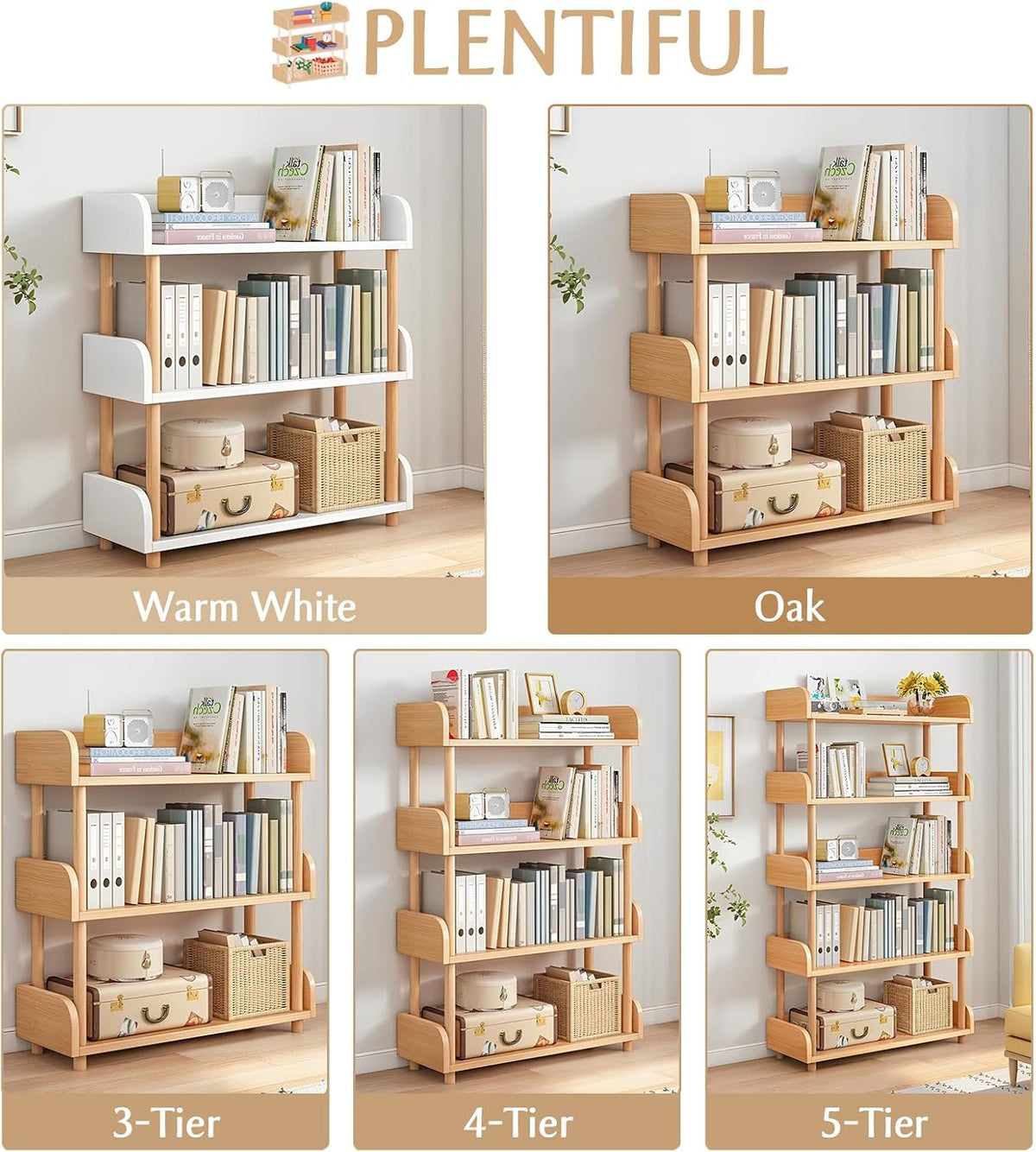 OSCHF 3-Tier Wooden Open Bookcase, Oak
