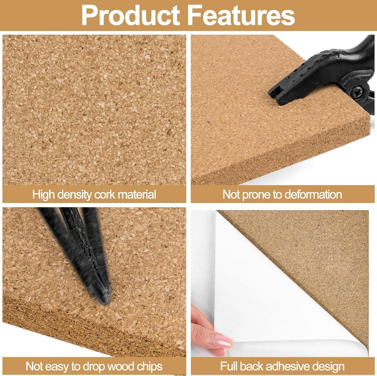 12"x12" Cork Board Tiles, 8 Pack Adhesive Square Bulletin Boards for Walls