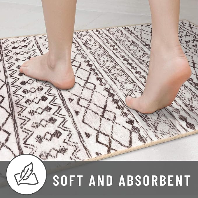 KUTA Moroccan Kitchen Rugs, 2x3 Brown Cream Entryway Rug Non-Slip Washable