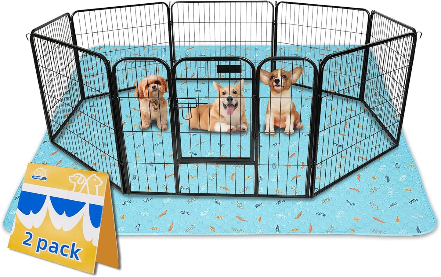 Sunheir Washable Pee Pads for Dogs Large 48" x 48" 2-Pack Reusable Puppy Pads Pet Training Pads, Absorb Dog Mats, Whelping Pad, Non-Slip Protects Against Urine Leakage (Leaves - Sky Blue, 48x48)