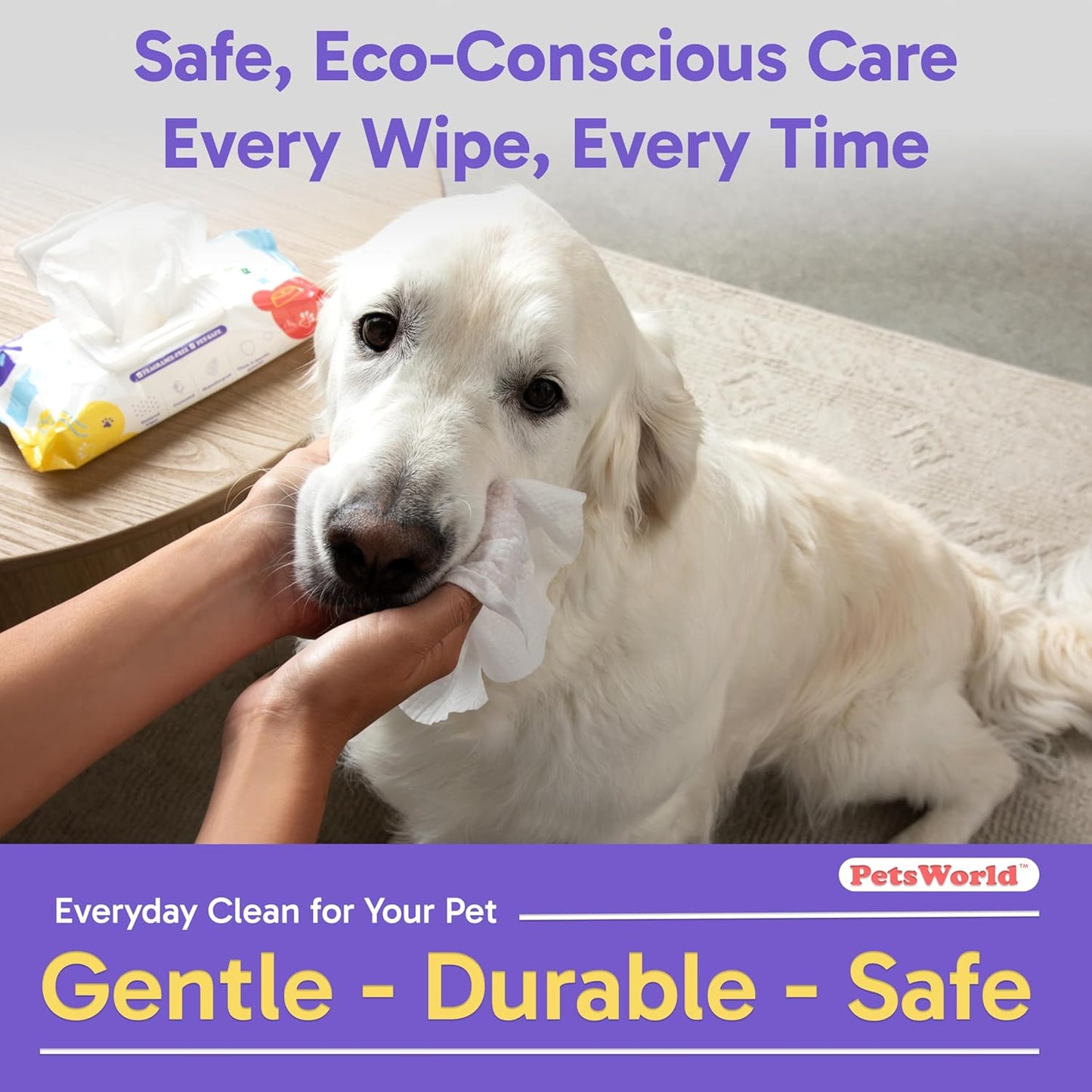 PETSWORLD Pet Wipes for Dogs & Cats, Unscented, Hypoallergenic, Chemical-Free, Biodegradable (98%), Thick & Durable, Textured Grooming Wipes (Unscented, 1200 Count)