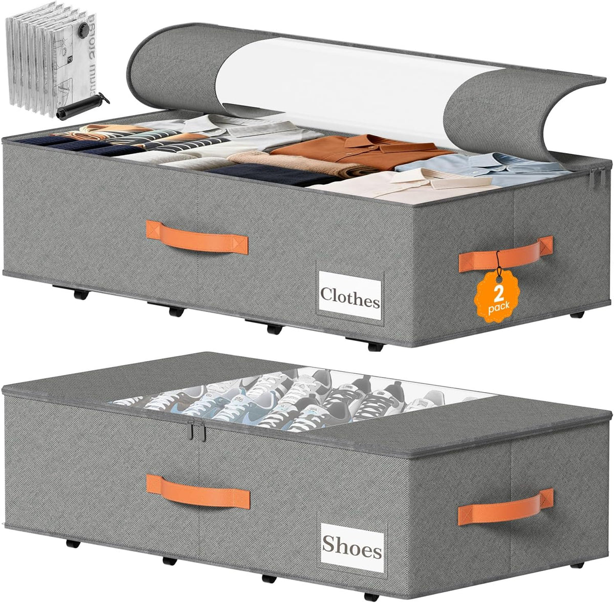 TOSKING 2-Pack Under Bed Storage Drawers with Wheels, Gray