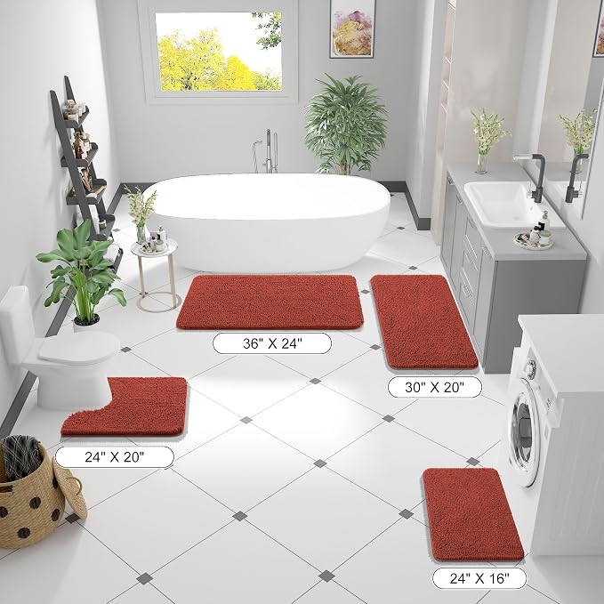 OLANLY Bathroom Runner Rugs 44x24, Soft Absorbent Chenille Bath Rugs, Rubber