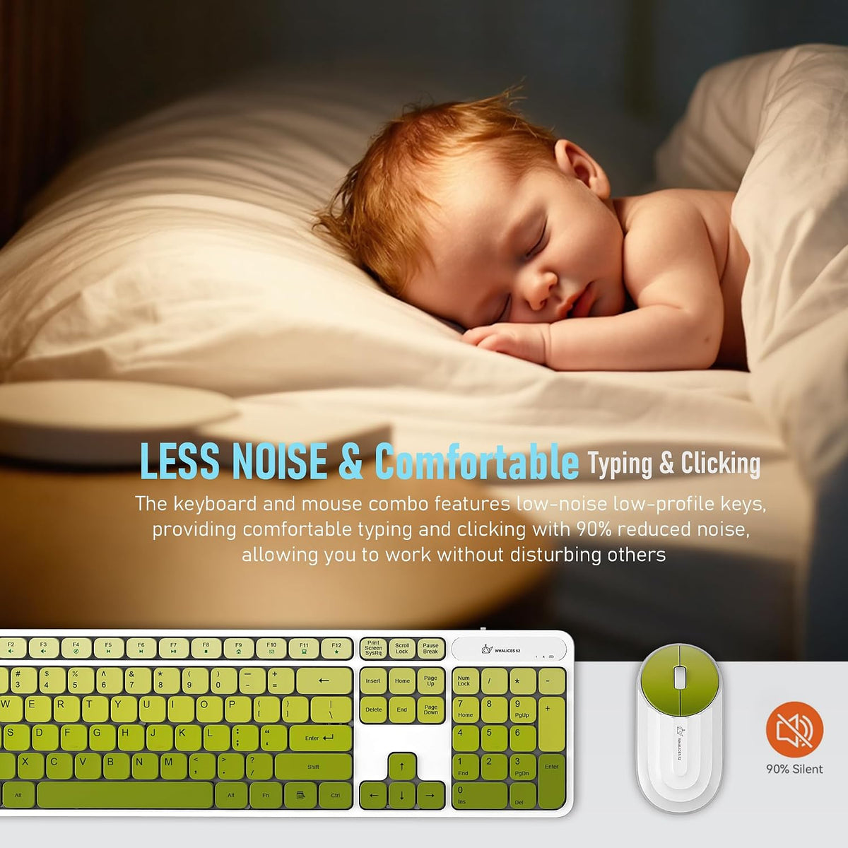 Wireless Keyboard and Mouse Combo, Rechargeable - Green