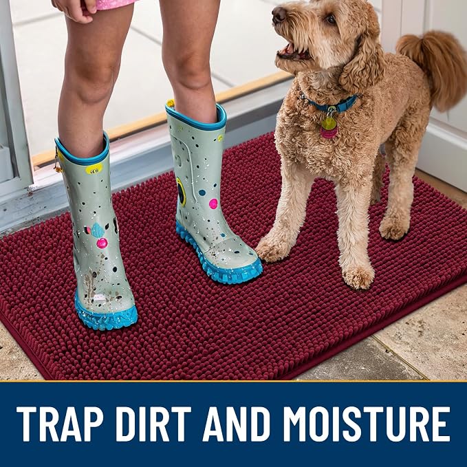 Smiry Dog Door Mat for Muddy Paws 40x32, Absorbent Dirt Trapper, Non-Slip