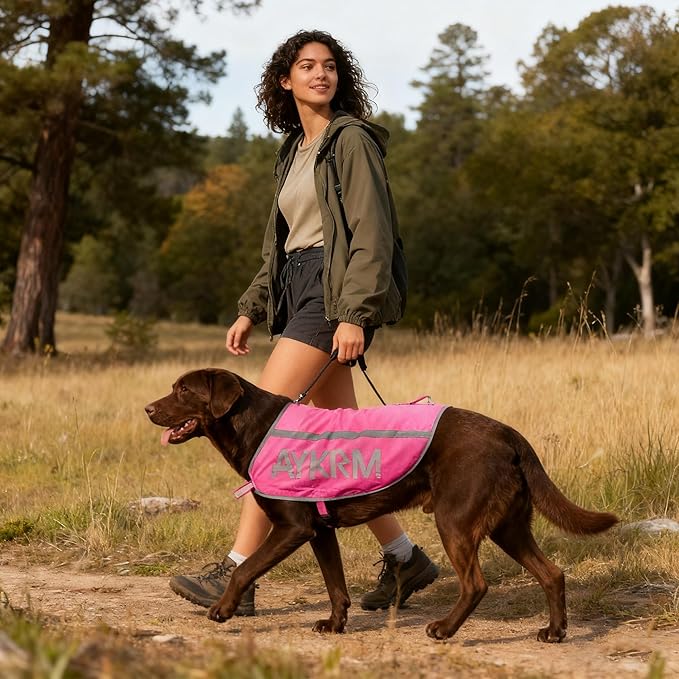 Pink Reflective Dog Vest for Medium Breeds,High Visibility Dog Safety Vest Harness with Removable Bell Keep Safe from Hunting, Training & Cars Accidents