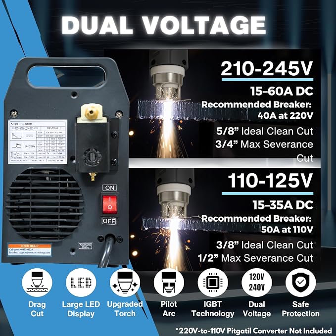 LTP6010D 60A Plasma Cutter, Drag-Cut Ready & Up to 20% Faster, 5/8" Clean