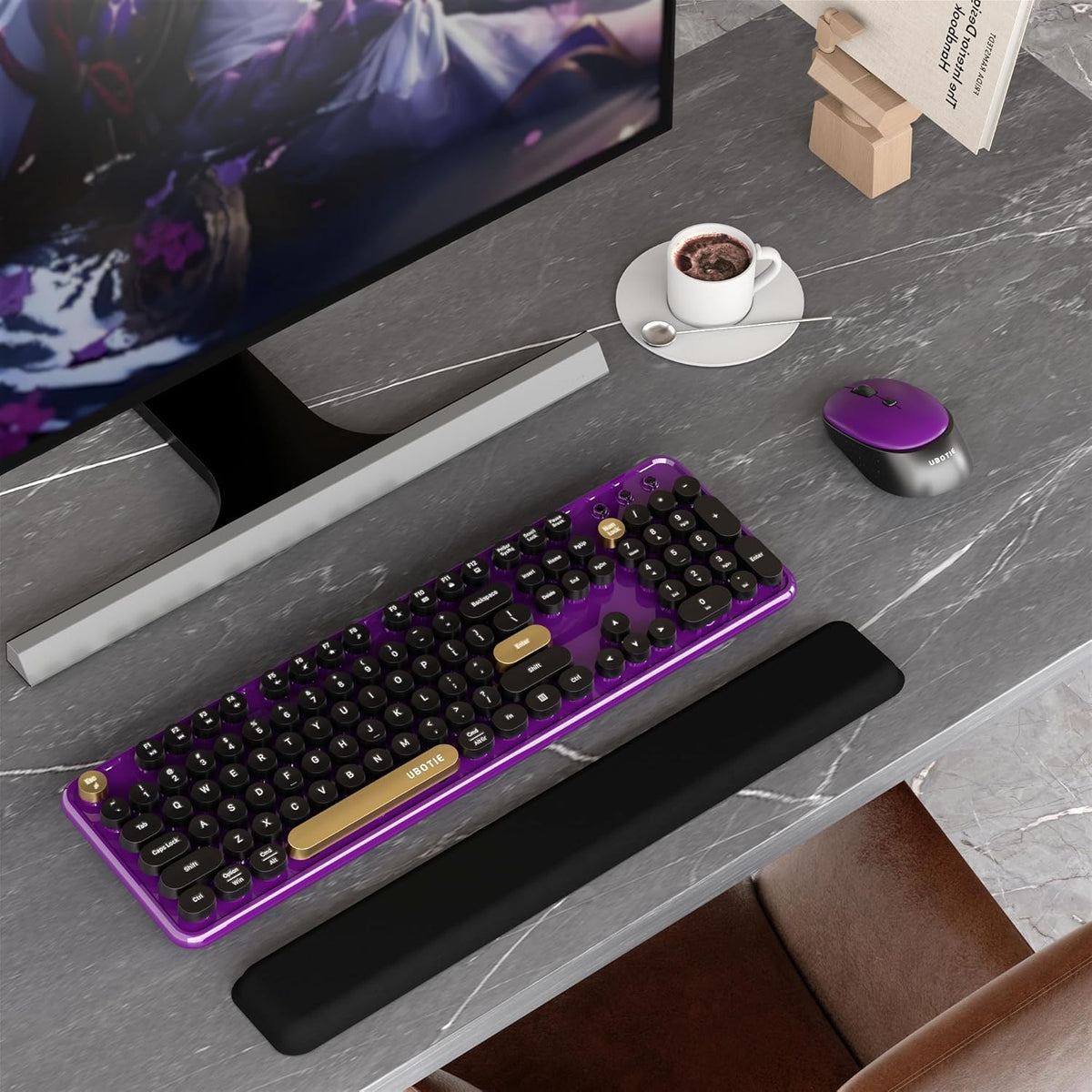 Colorful Wireless Computer Keyboards Mouse Combos (Black Purple)