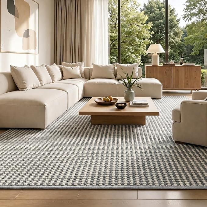 Faux Jute Area Rug 6'x9', Washable & Non-Slip, No Odor. Farmhouse Boho Style