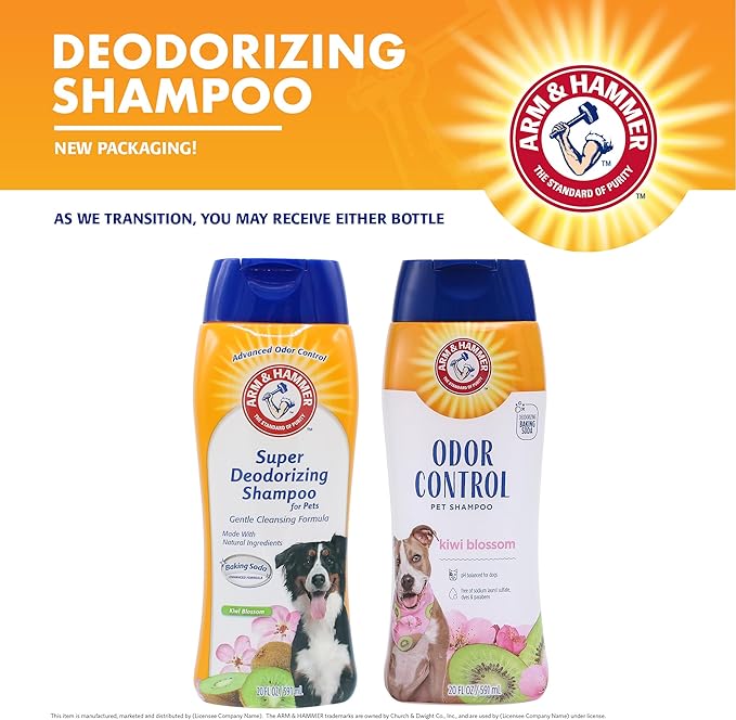 Arm & Hammer Deodorizing Dog Shampoo with Baking Soda for Odor Control, Tearless Moisturizing Formula for Sensitive Skin, Fresh Kiwi Blossom Scent, Safe for Dogs and Puppies, 20 Fl Oz