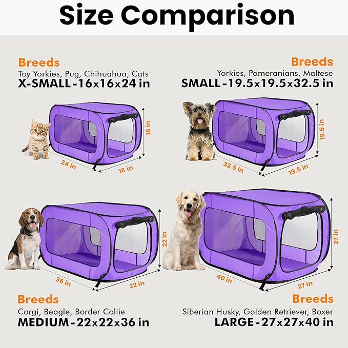 Beatrice Home Fashions Portable, Collapsible, Pop Up Kennel Travel Cat and Dog Crate, 24" L x 16.6" W x 16" H, Purple