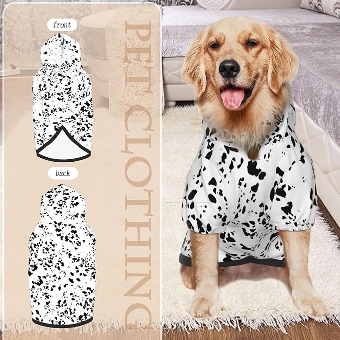 SZDIZOWE Dalmatian Dog Winter Costume, Dog Hoodie with Pocket, Polyester, Unisex, Dalmatian Print, Animal Print, XS-3XL, Modern Style, Windproof Hat, Leash Hole, Machine Washable