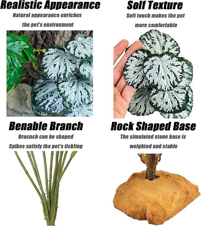 Woyrise Reptile Artificial Plants for Terrarium Decor, Amphibian Habitat Decorations Bearded Dragon Tank Accessories fit Crested Gecko Leopard Lizard Chameleon Snake Frog - Fake Spots Heuchera