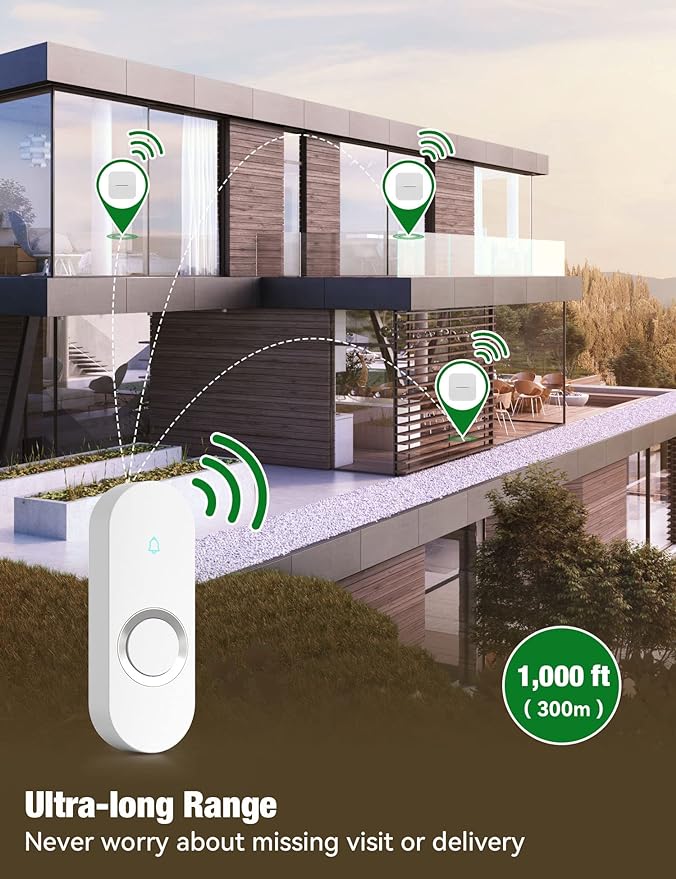 AIDA Lighted Wireless Doorbell for Home, Waterproof Battery Doorbell Wireless 1