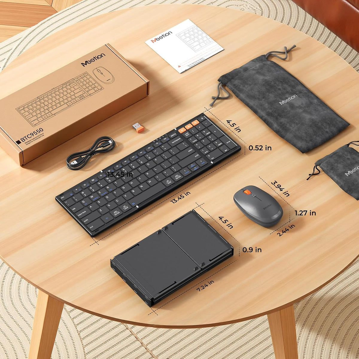 MEETION Foldable Keyboard and Mouse, 2.4GHz/Bluetooth Portable Set