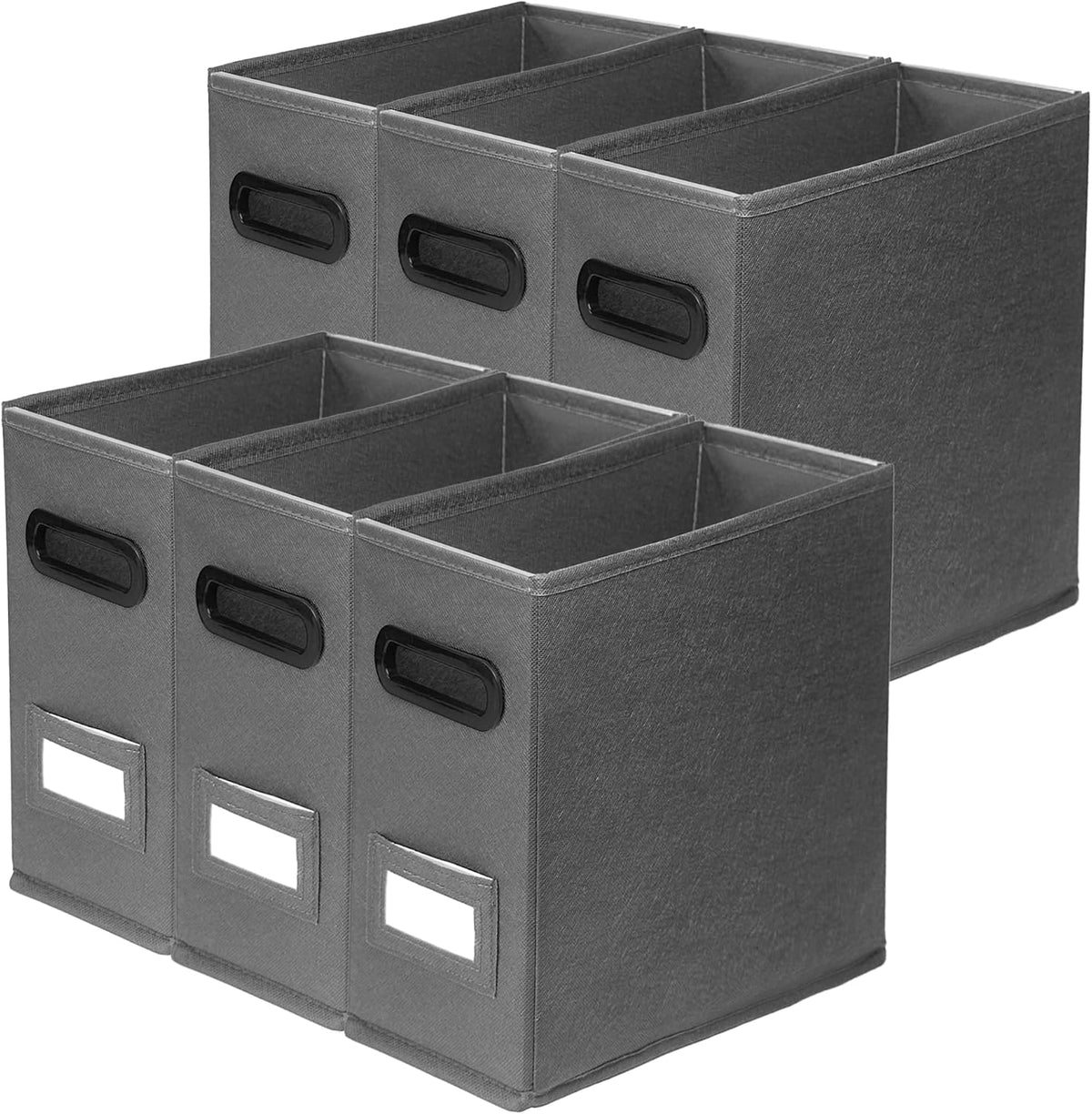 6 Pack Collapsible File Storage Box for Letter Size Documents, Portable File Organizer Box with Plastic Rails and Reinforced Cardboard, Desktop and Home Office Organization, Gray