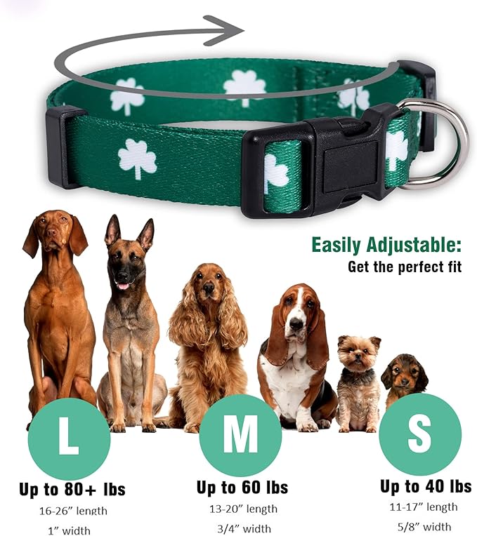 Native Pup St Patricks Dog Collar- Saint Patrick Green Shamrock Pet Collars- St. Patrick’s Lucky Irish- Cute Boy Girl Puppy Gift- Adjustable for Small, Medium, Large Breeds (Shamrock, Medium)