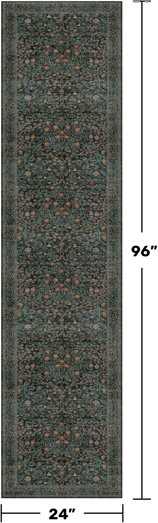 Dark Green Washable 2x8 Runner Rug Non Slip