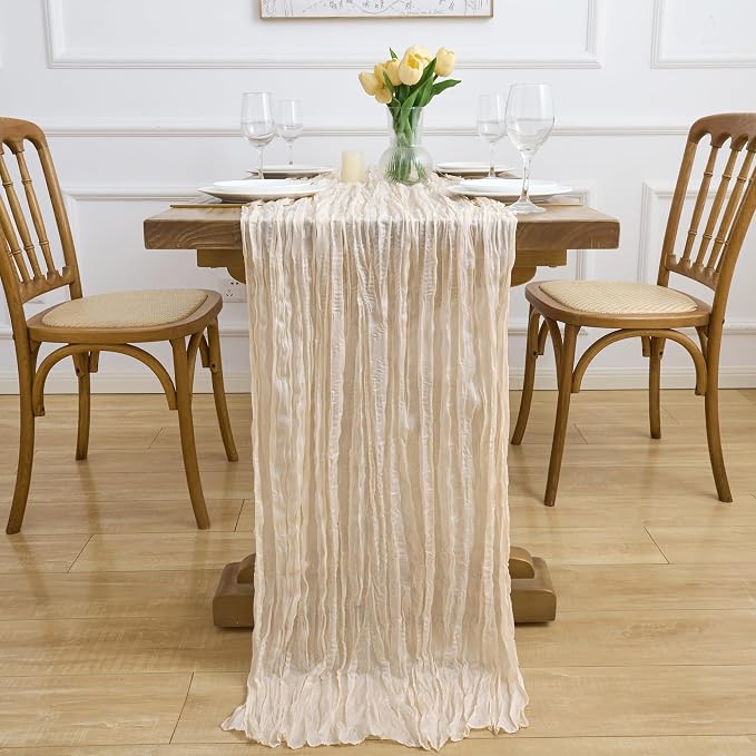 Asee'm 3pcs Beige Cheesecloth Table Runner Summer 10FT Boho Gauze Rustic | Boho