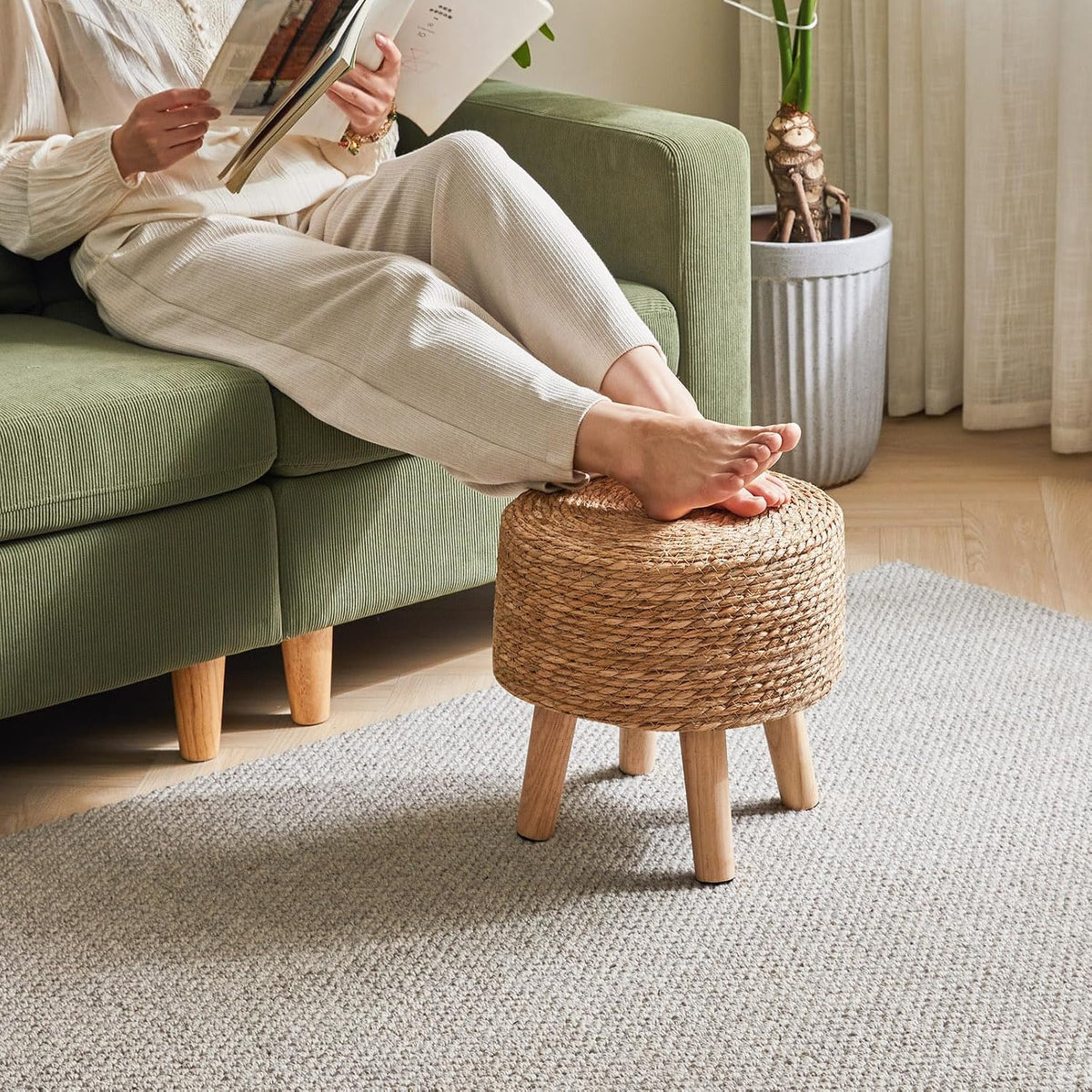 YMYNY Foot Stool, 12.6" Small Ottoman, Round Footrest,Natural HBD027N
