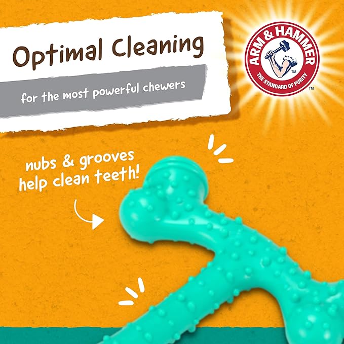 Arm & Hammer Nubbies T-Bone Dental Dog Chew Toy with Peanut Butter Flavor, Textured Chew Toy Designed to Help Clean Teeth and Support Oral Care for Dogs Up to 35 lbs - 2 Pack