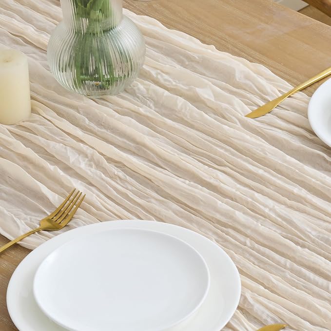 Asee'm 3pcs Beige Cheesecloth Table Runner Summer 10FT Boho Gauze Rustic | Boho