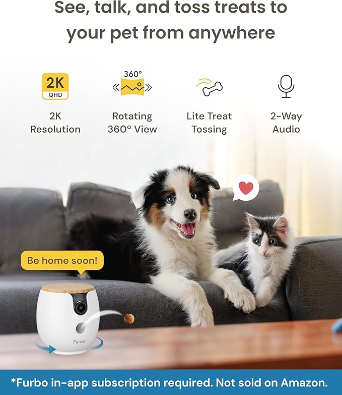 Furbo Mini 360° [Subscription Required] New 2K QHD Pet Camera - Unlock w/Paid Plan: Dog & Cat Safety Alerts, Rotating Treat Toss, 2-Way Speaker (Low Risk, 3mo Min. Cancel Anytime)