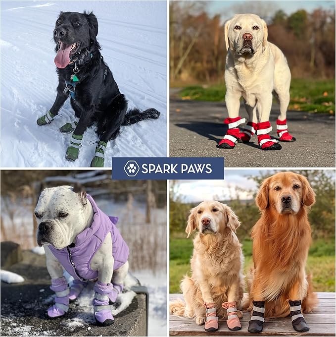 Spark Paws Dog Shoes, Waterproof Dog Boots for Medium to Large Dogs, Non Slip, Breathable Dog Booties and Paw Protectors - 4PCS Doggie Hiking Boots with Reflective Straps, Blue Camo, Size 5
